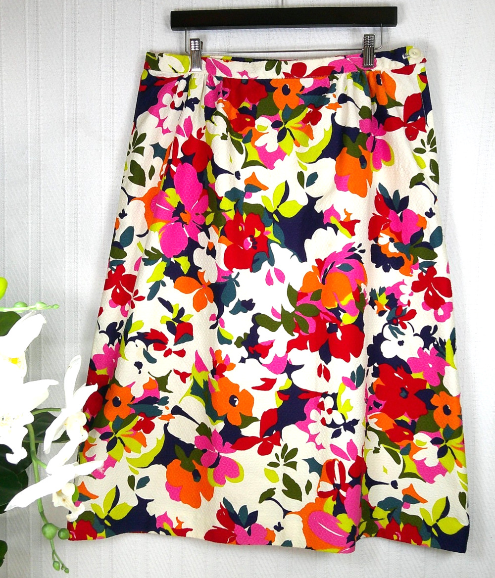 Vtg Nelly de Grab 70's Bright Floral Print A-Line Skirt Retro-Size 16